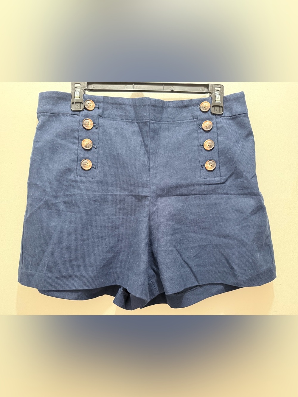 LOFT Navy High-Waist Button Front Shorts